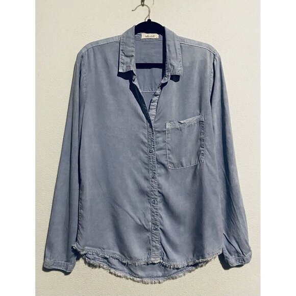 Bella Dahl Tops - Bella Dahl Top Womens Medium Blue Button Up Fringe Tencel Long Sleeve Boho